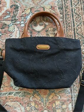 Liz Claiborne Black Embroidered Shoulder Tote with Brown Handles